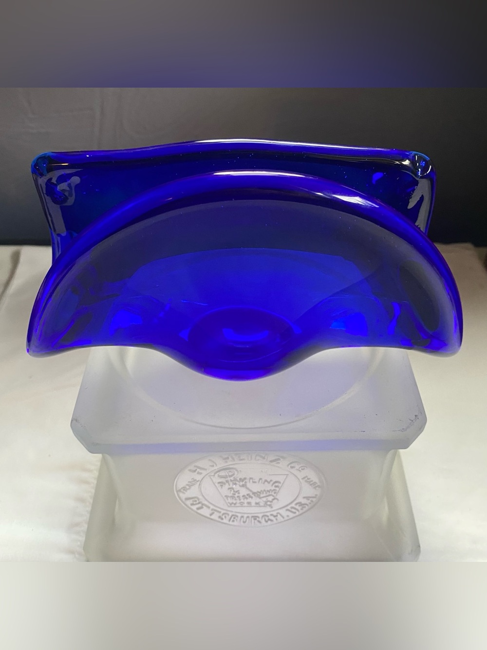 stunning vintage cobalt blue napkin holder / mail organizer- pontil
